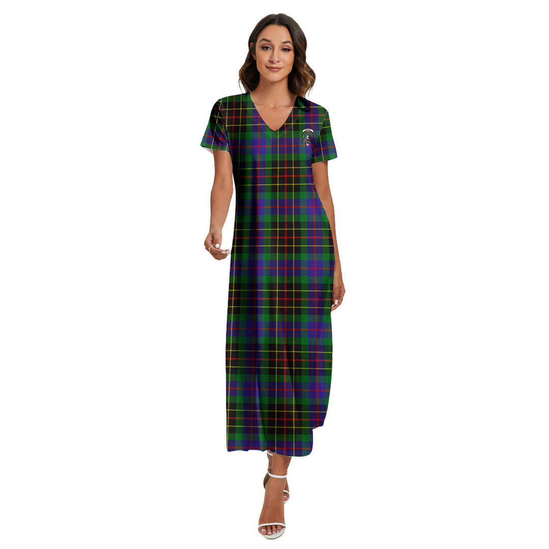 Brodie Hunting Modern Tartan Crest V-neck Dress Side Slit