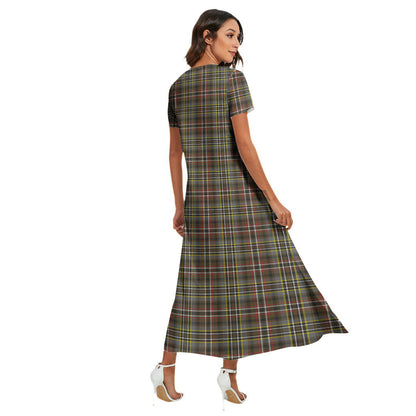 Scott Green Weathered Tartan Plaid V-neck Dress Side Slit