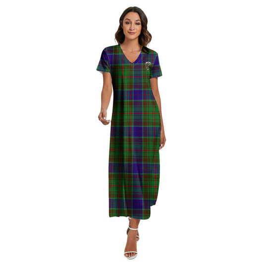 Adam Tartan Crest V-neck Dress Side Slit