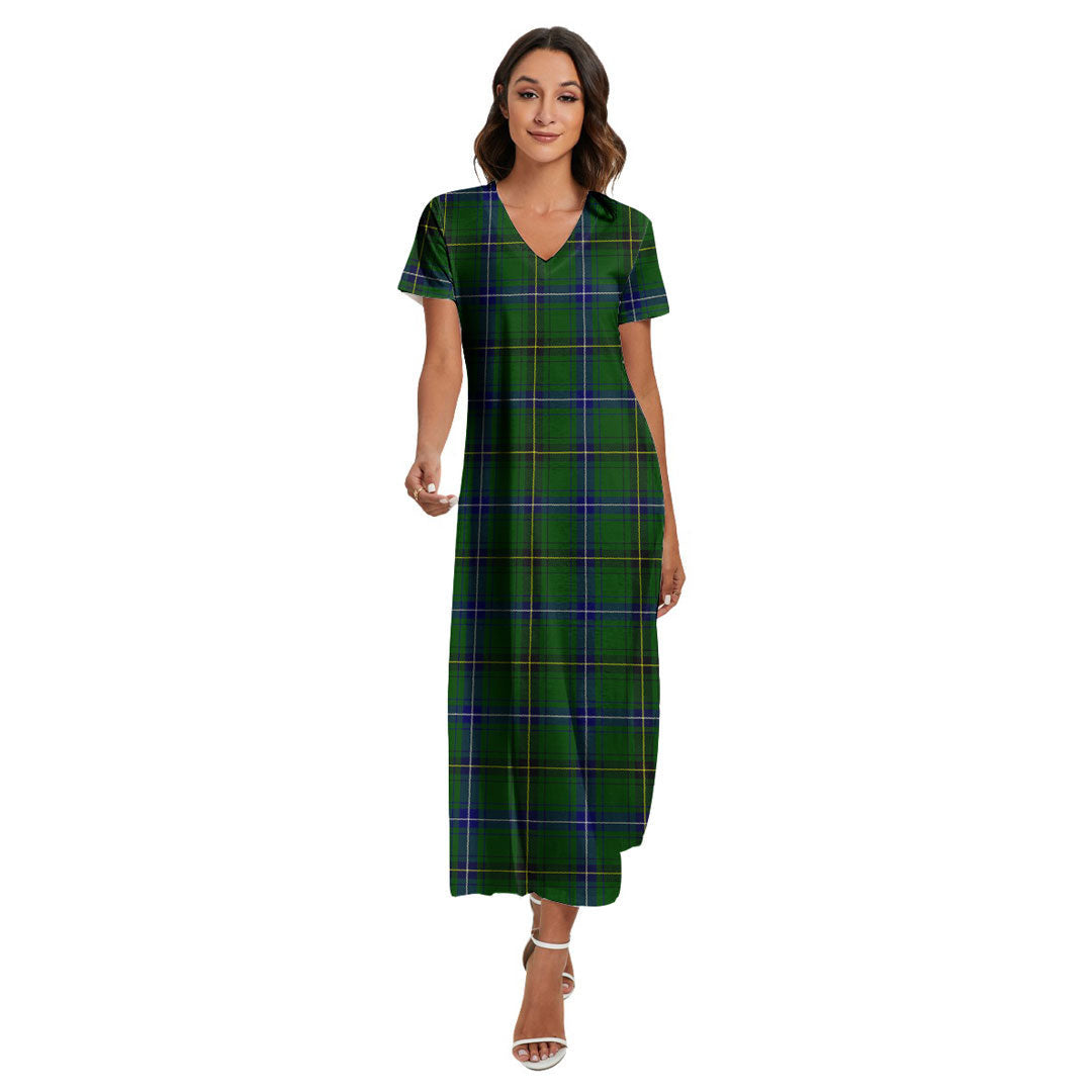 Henderson Modern Tartan Plaid V-neck Dress Side Slit