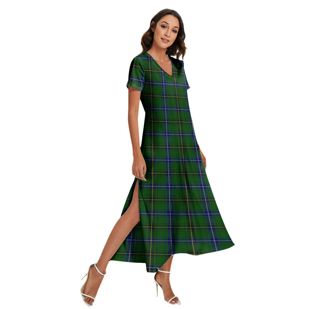 Henderson Modern Tartan Plaid V-neck Dress Side Slit