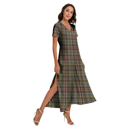 Scott Green Weathered Tartan Plaid V-neck Dress Side Slit