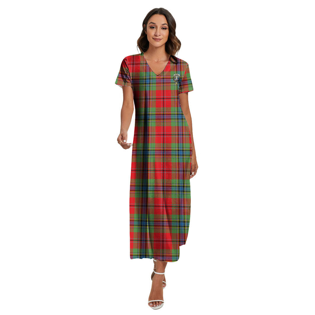 MacLean of Duart Modern Tartan Crest V-neck Dress Side Slit