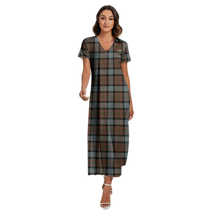 MacLaren Weathered Tartan Crest V-neck Dress Side Slit