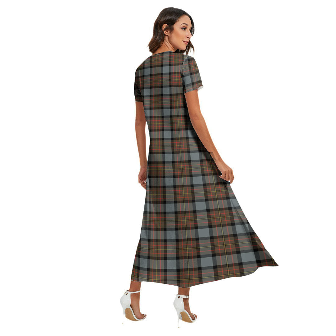 MacLaren Weathered Tartan Crest V-neck Dress Side Slit