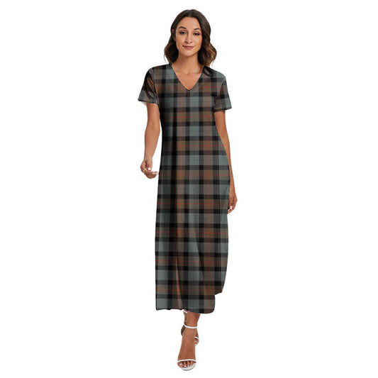 Gunn Weathered Tartan Plaid V-neck Dress Side Slit