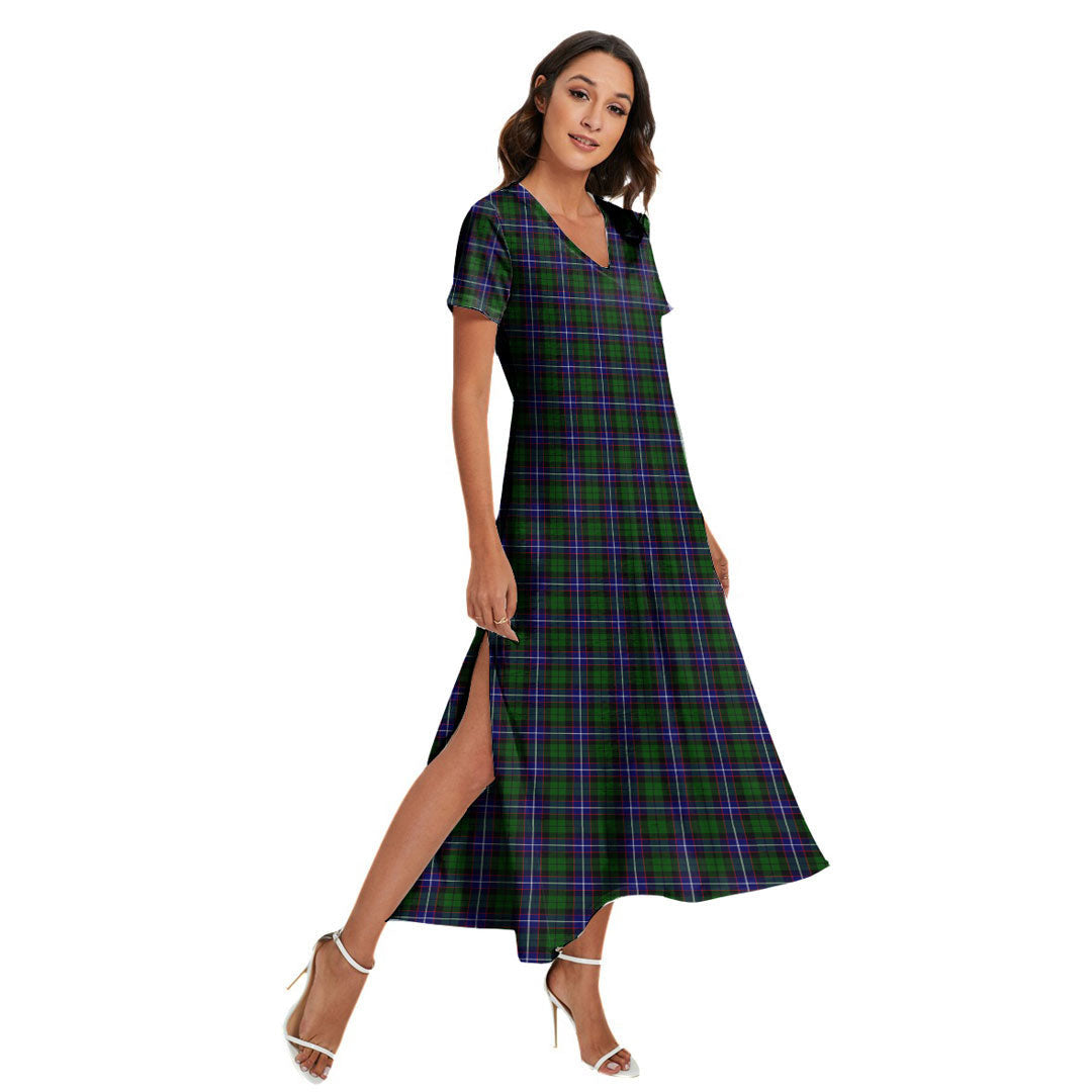 Russell Modern Tartan Plaid V-neck Dress Side Slit