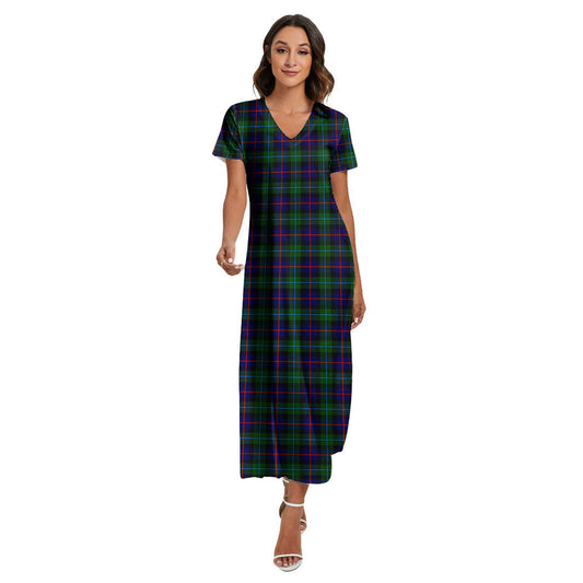 Campbell of Cawdor Modern Tartan Plaid V-neck Dress Side Slit