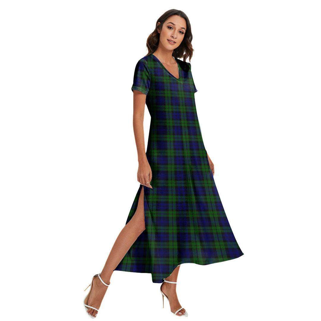 Campbell Modern Tartan Plaid V-neck Dress Side Slit