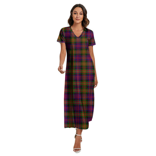 Carnegie Modern Tartan Plaid V-neck Dress Side Slit