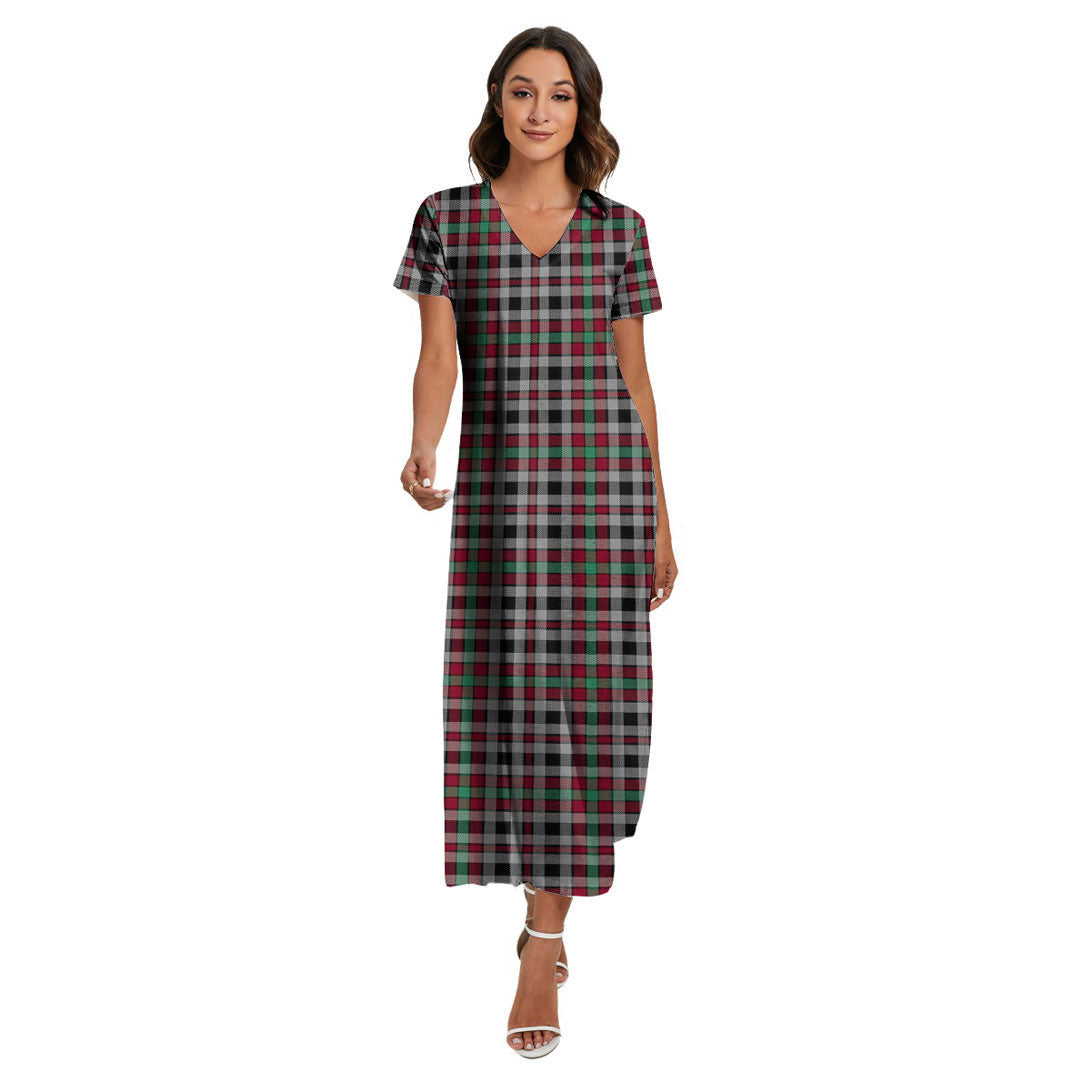 Borthwick Ancient Tartan Plaid V-neck Dress Side Slit