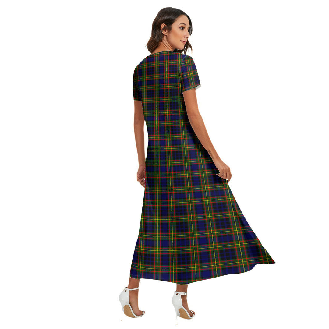 Clelland Modern Tartan Plaid V-neck Dress Side Slit