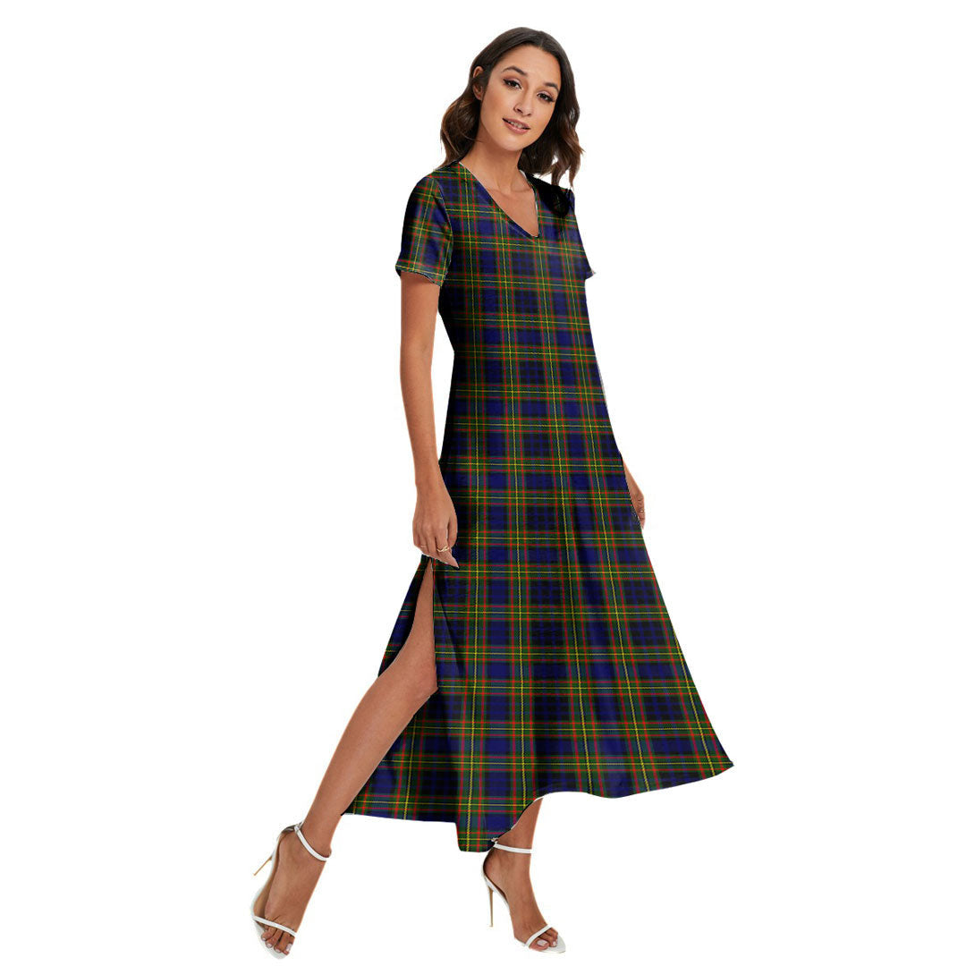 Clelland Modern Tartan Plaid V-neck Dress Side Slit