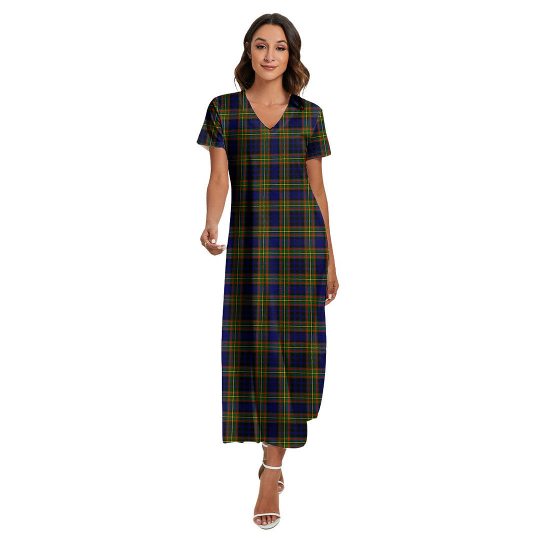 Clelland Modern Tartan Plaid V-neck Dress Side Slit