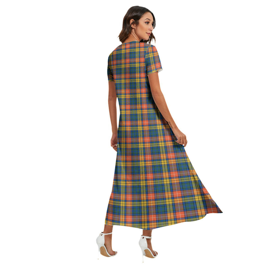 Buchanan Ancient Tartan Plaid V-neck Dress Side Slit