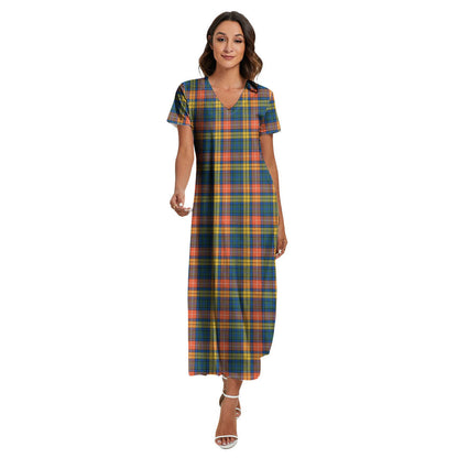 Buchanan Ancient Tartan Plaid V-neck Dress Side Slit