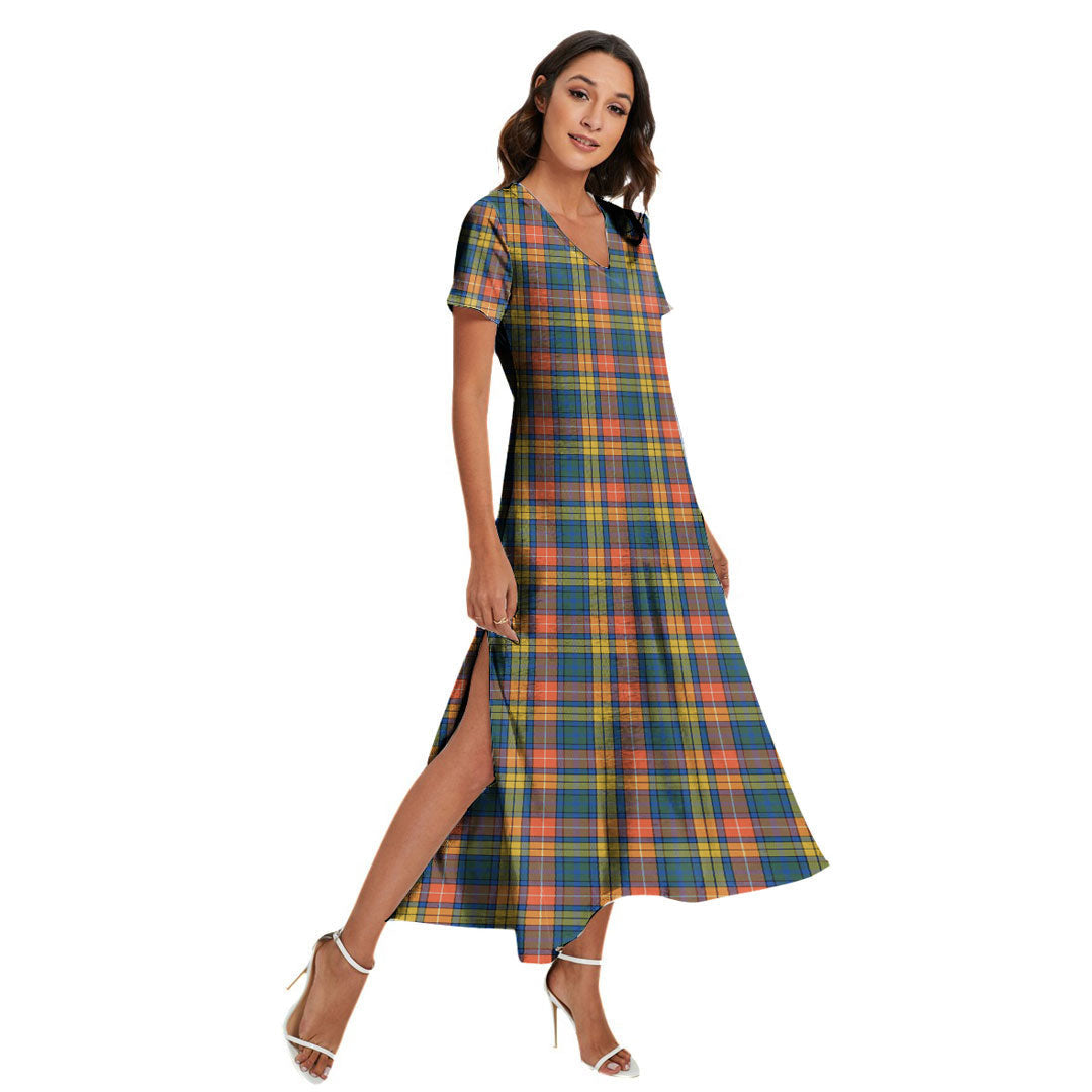 Buchanan Ancient Tartan Plaid V-neck Dress Side Slit