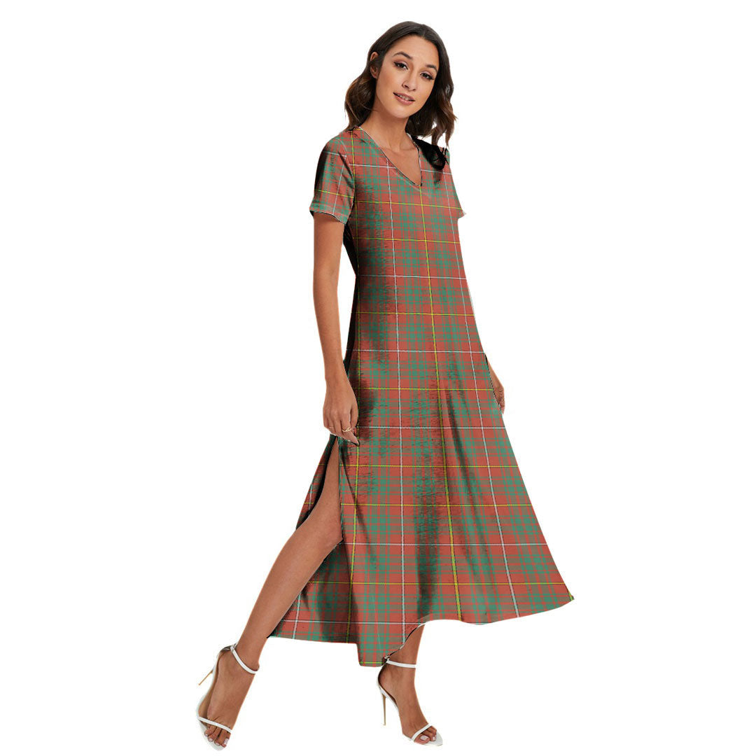 Bruce Ancient Tartan Plaid V-neck Dress Side Slit