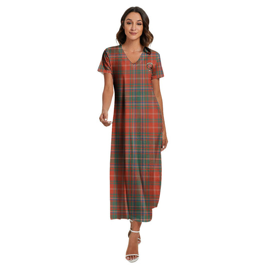 MacDougall Ancient Tartan Crest V-neck Dress Side Slit