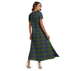 Adam Tartan Plaid V-neck Dress Side Slit