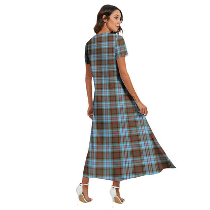 Anderson Ancient Tartan Plaid V-neck Dress Side Slit