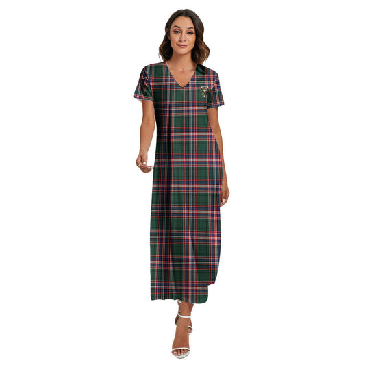 MacFarlane Hunting Modern Tartan Crest V-neck Dress Side Slit