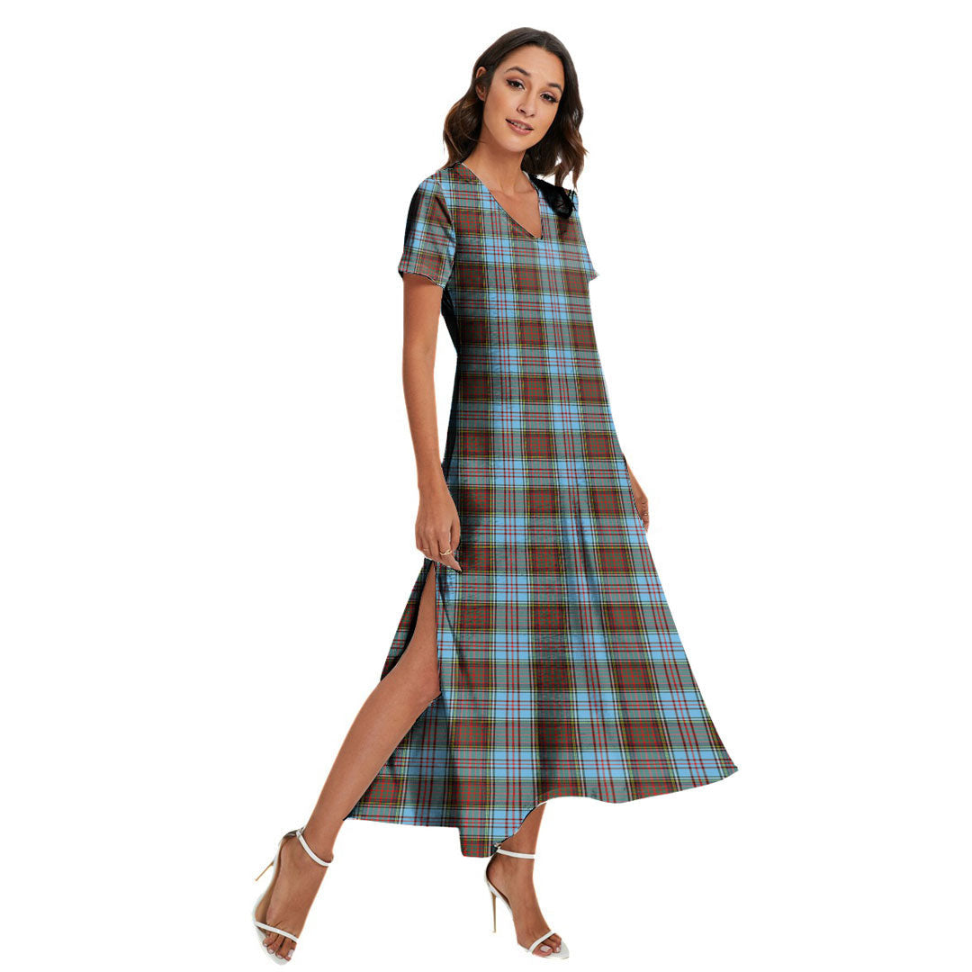 Anderson Ancient Tartan Plaid V-neck Dress Side Slit