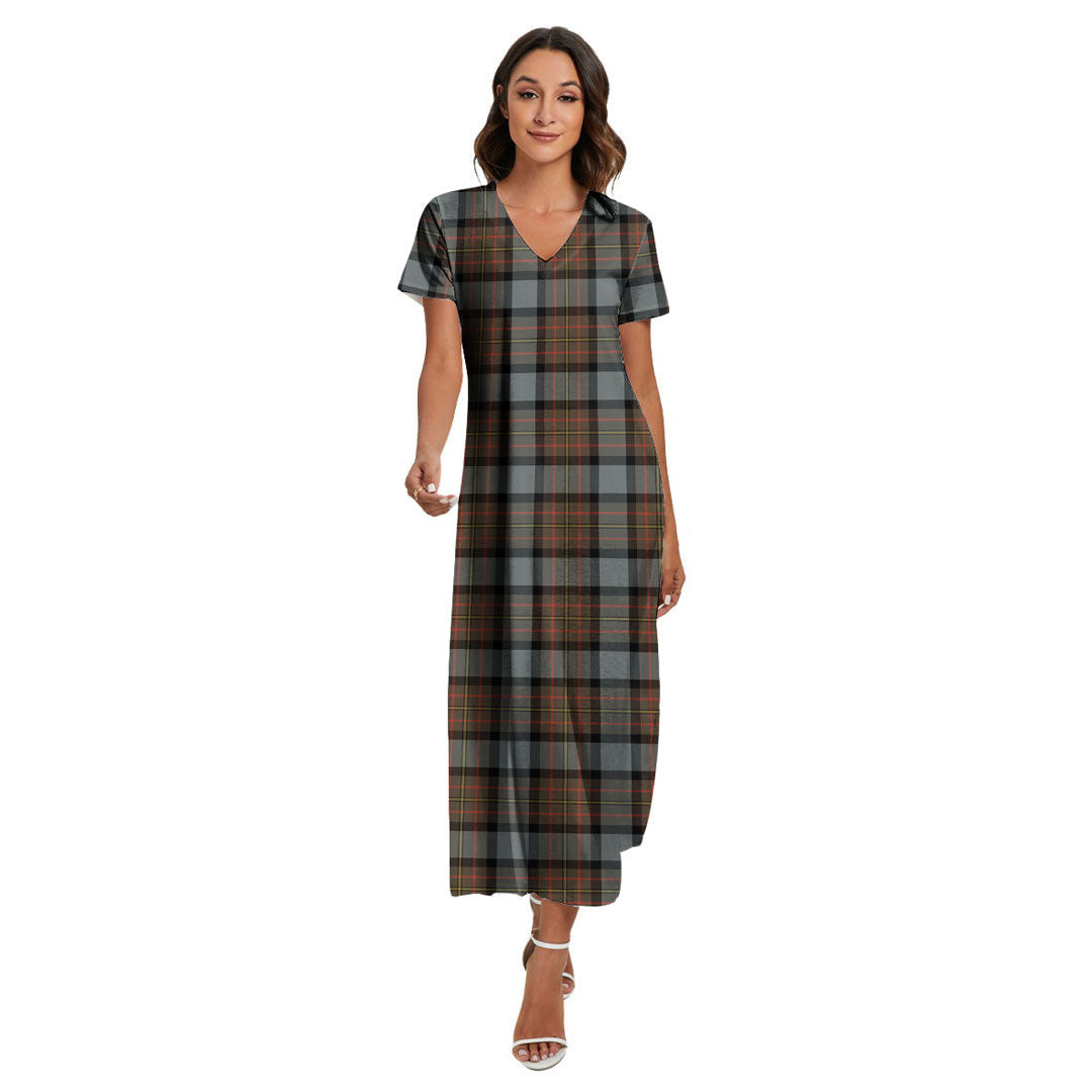 MacLaren Weathered Tartan Plaid V-neck Dress Side Slit