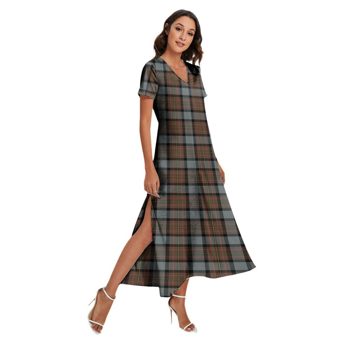 MacLaren Weathered Tartan Plaid V-neck Dress Side Slit