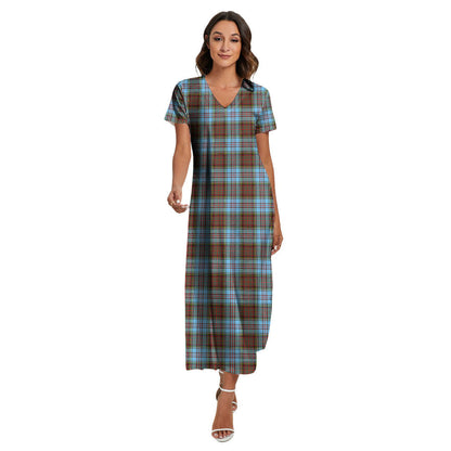 Anderson Ancient Tartan Plaid V-neck Dress Side Slit