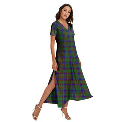 Adam Tartan Plaid V-neck Dress Side Slit