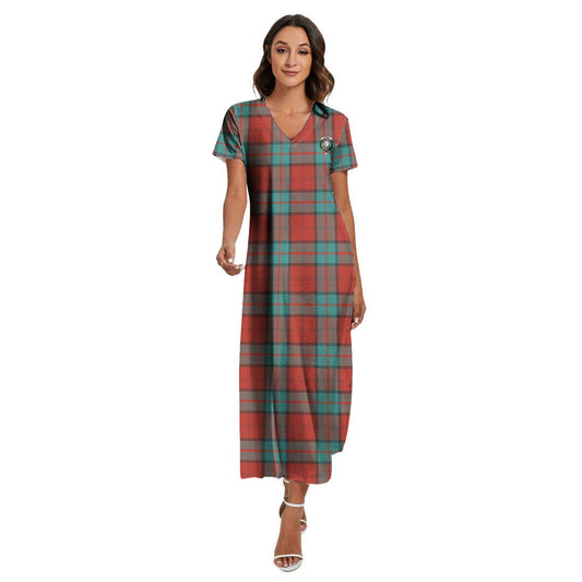 Dunbar Ancient Tartan Crest V-neck Dress Side Slit