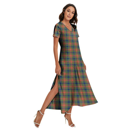 Wilson Ancient Tartan Plaid V-neck Dress Side Slit