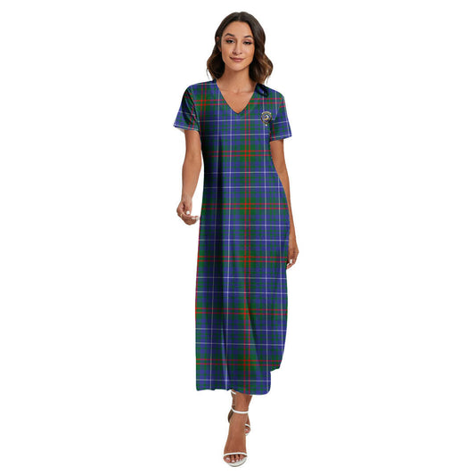 Edmonstone Tartan Crest V-neck Dress Side Slit