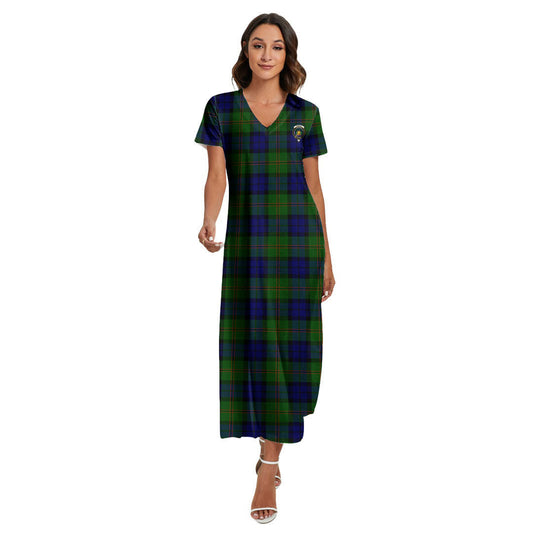 Dundas Modern Tartan Crest V-neck Dress Side Slit