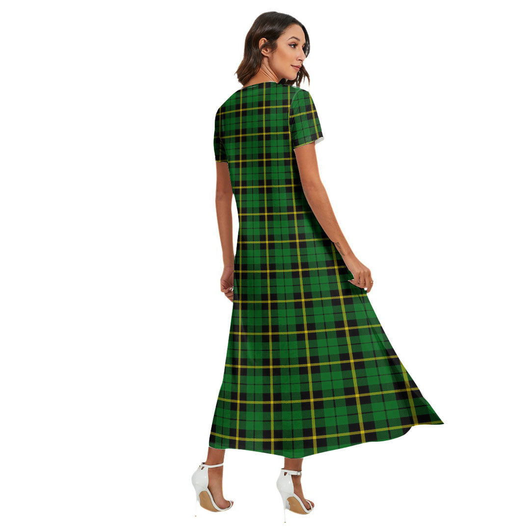 Wallace Hunting Green Tartan Plaid V-neck Dress Side Slit