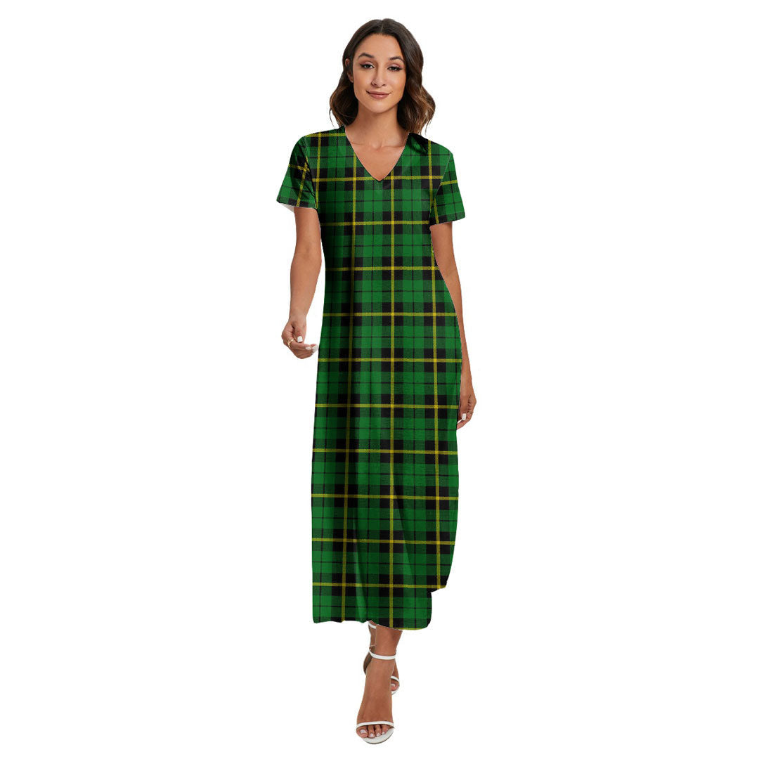 Wallace Hunting Green Tartan Plaid V-neck Dress Side Slit