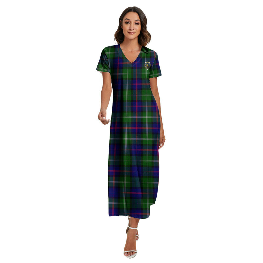 MacThomas Modern Tartan Crest V-neck Dress Side Slit