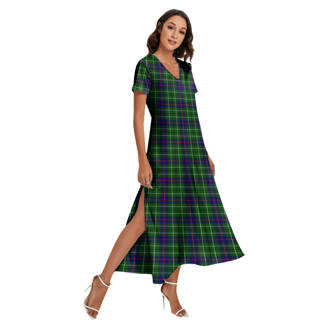 Duncan Modern Tartan Plaid V-neck Dress Side Slit