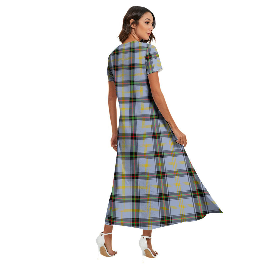 Bell of the Borders Tartan Plaid V-neck Dress Side Slit