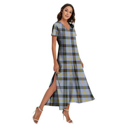 Bell of the Borders Tartan Plaid V-neck Dress Side Slit