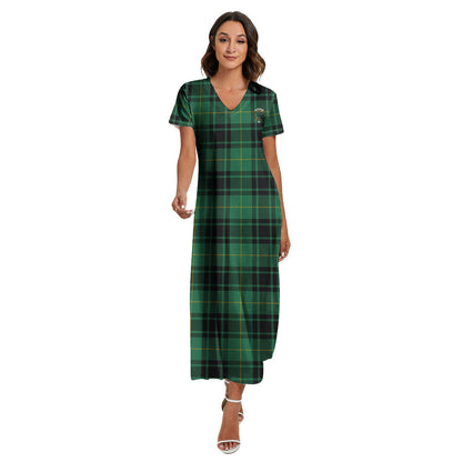 MacArthur Ancient Tartan Crest V-neck Dress Side Slit