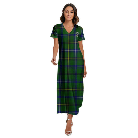 Henderson Modern Tartan Crest V-neck Dress Side Slit