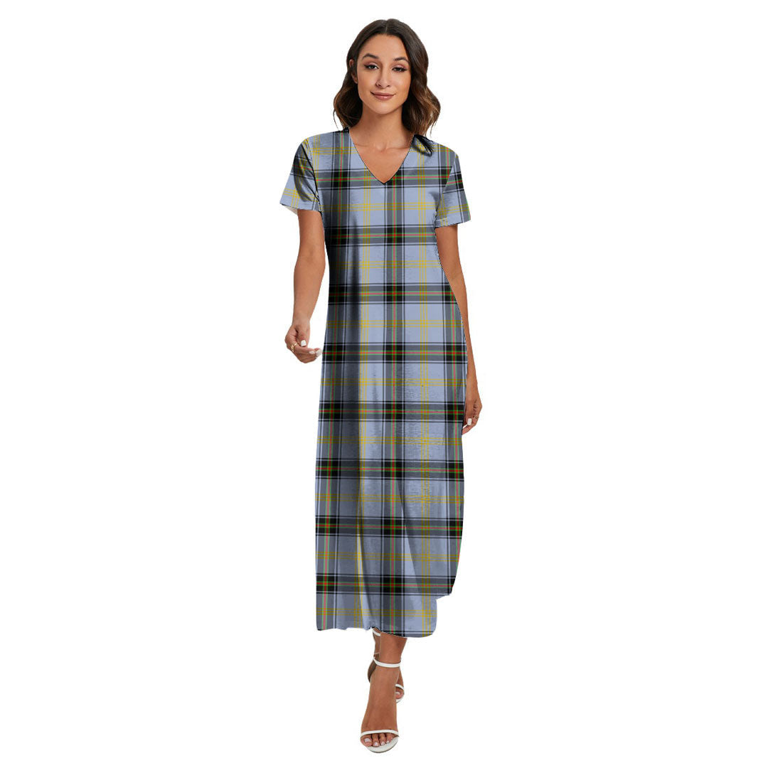 Bell of the Borders Tartan Plaid V-neck Dress Side Slit