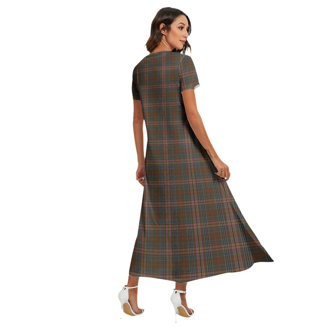 Kennedy Weathered Tartan Plaid V-neck Dress Side Slit