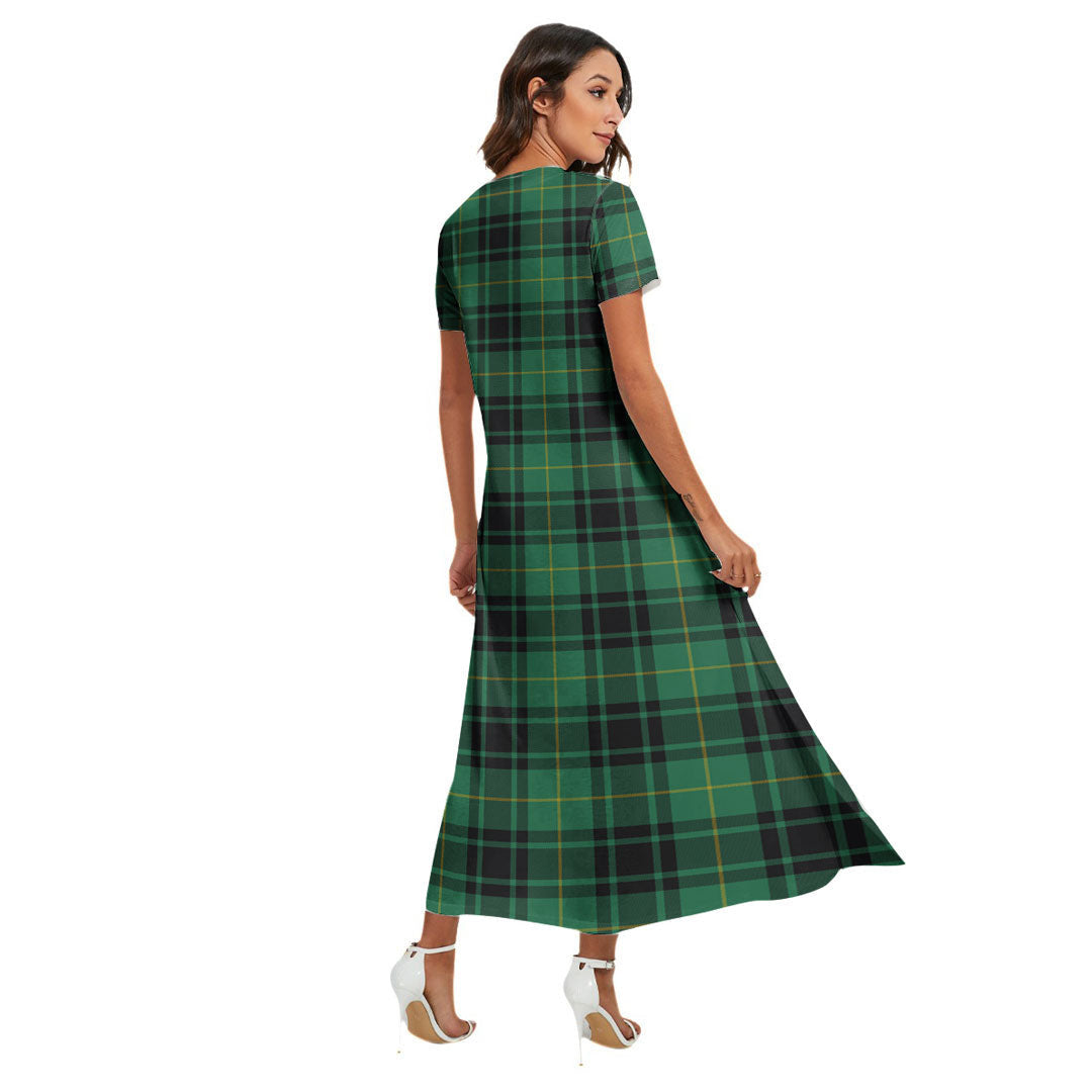 MacArthur Ancient Tartan Crest V-neck Dress Side Slit