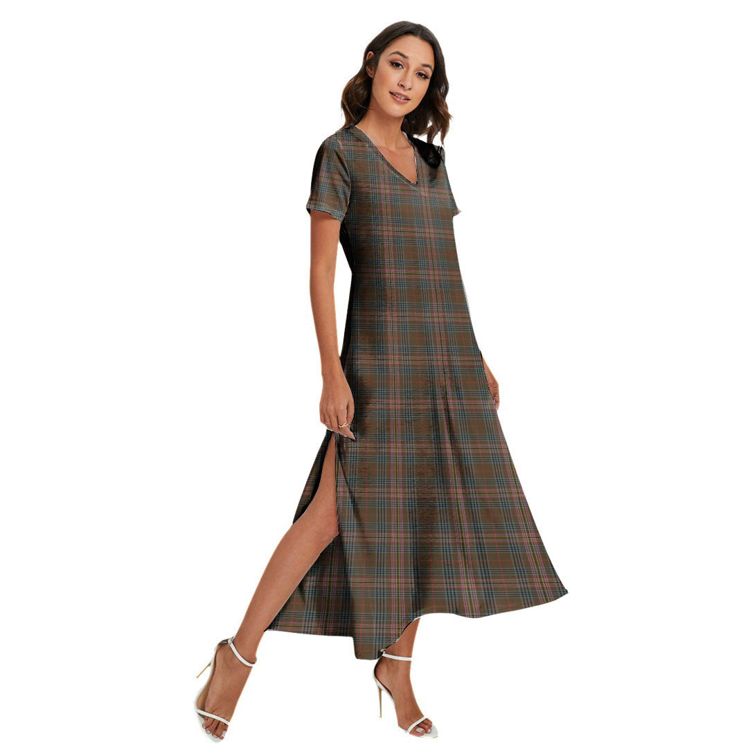 Kennedy Weathered Tartan Plaid V-neck Dress Side Slit