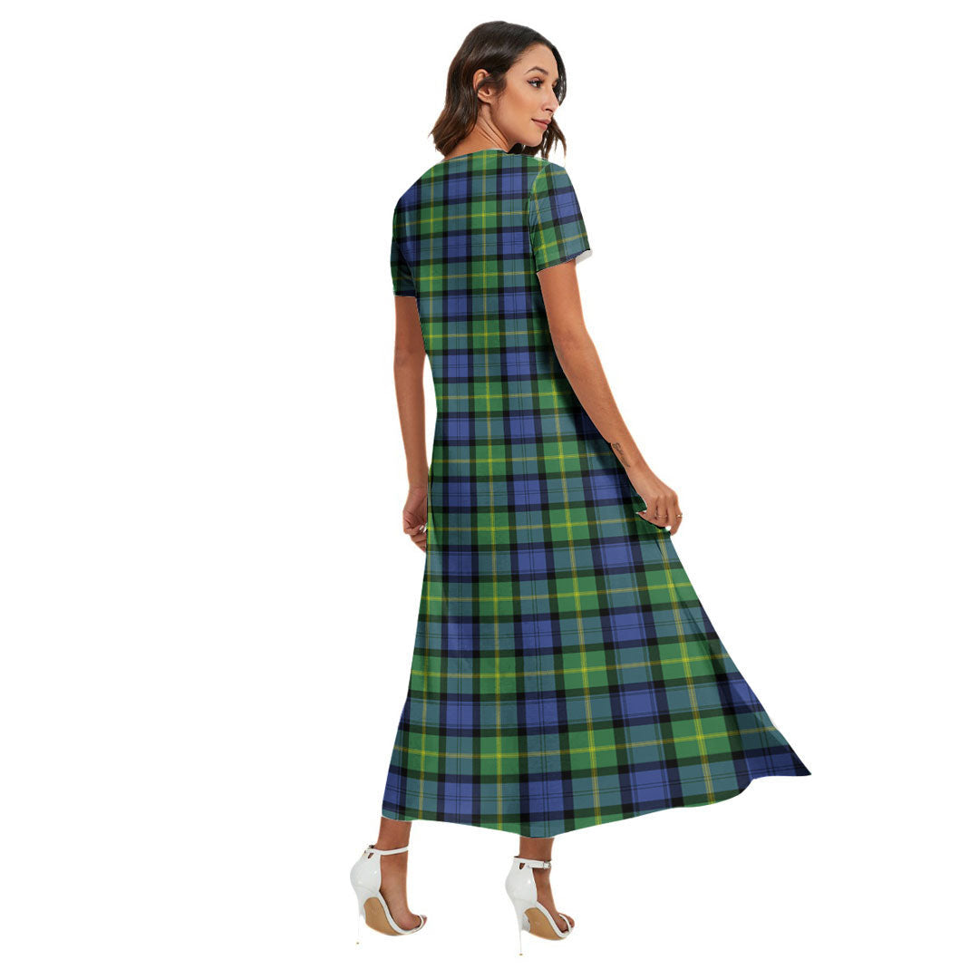 Gordon Old Ancient Tartan Crest V-neck Dress Side Slit