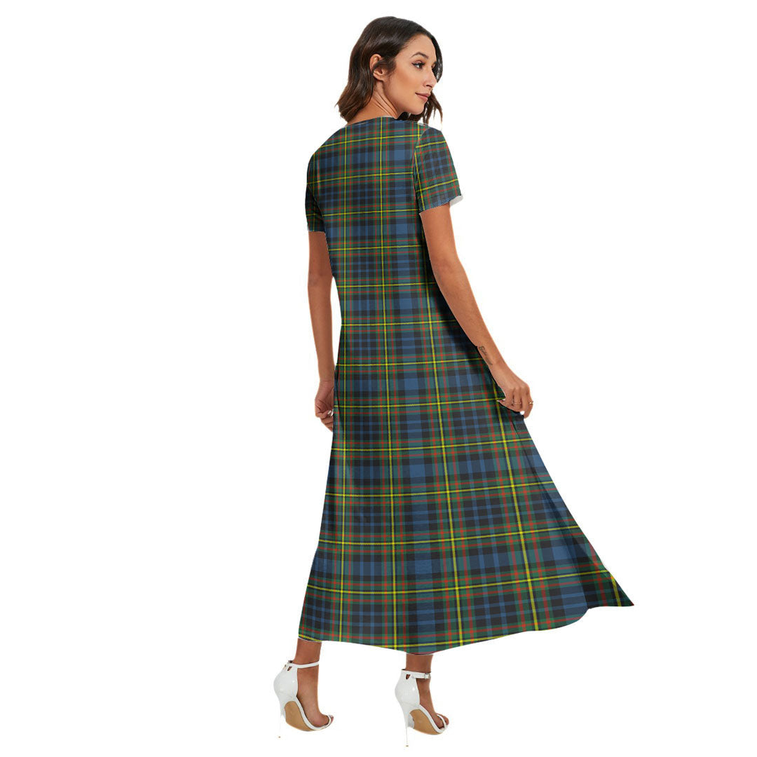 MacLellan Ancient Tartan Plaid V-neck Dress Side Slit