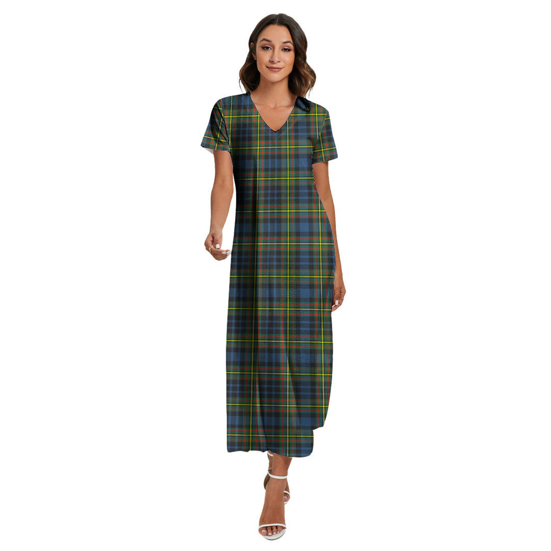 MacLellan Ancient Tartan Plaid V-neck Dress Side Slit